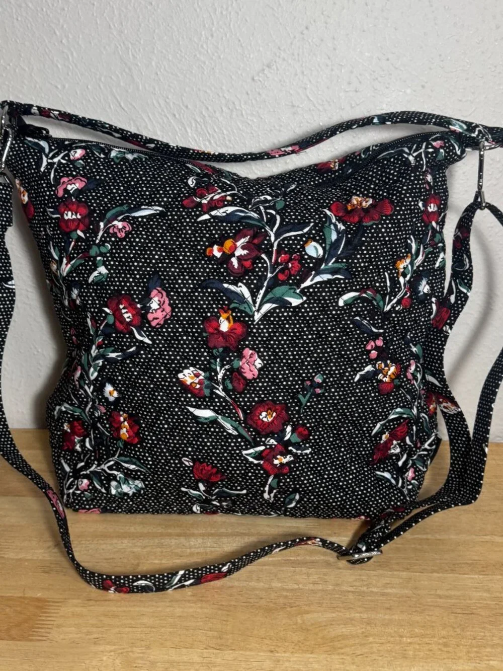 Vera Bradley Oversized Hobo Bag in Perennials Noir Dot NWT